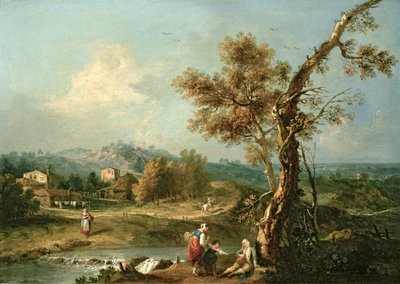 An Italianate River Landscape with Travellers by Francesco Zuccarelli